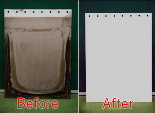 [Before (left) and after (right) re-coating of plating]