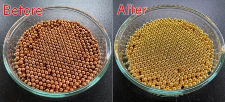(Left) before plating and (Right) after plating on a Φ3mm sphere