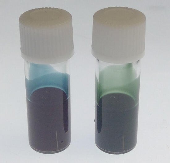 金ナノシェル粒子分散液:左:100nm、右:220nm