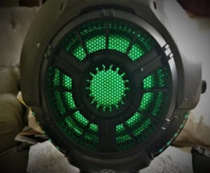 Close up and personal with the GravaStar Bluetooth Speaker the green ambient light adds to the appe...